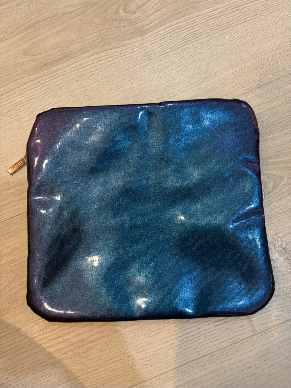 Iridescent Blue-Purple Cosmetic Pouch with Teal Zip